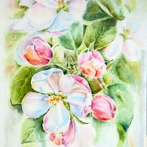 Apple blossom watercolor print. White flowers wall art image 5