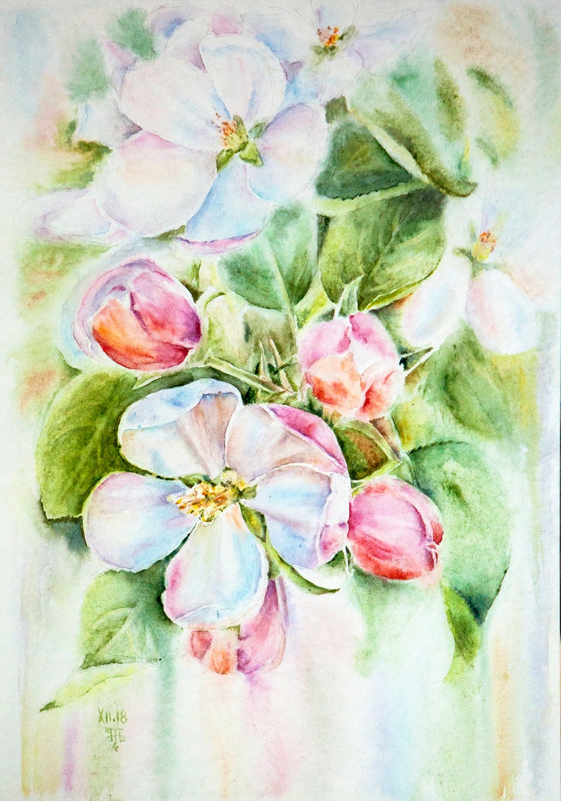Impression aquarelle de fleurs de pommier. Art mural de fleurs blanches image 5