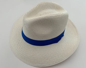 Hand Woven Iraca Palm Panama Hat - Authentic Colombian Sun Hat-Blue Ribbon