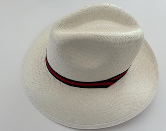 Handwoven Panama Hat: Authentic Iraca Palm, Sun Protection-Red/Blue Ribbon-Free Shipping USA
