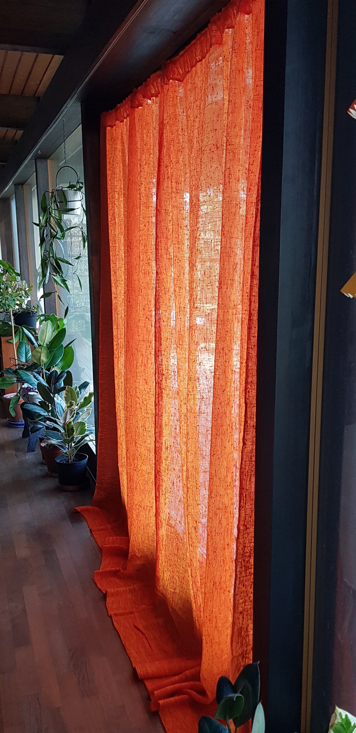 Scandinavian curtains. Net curtains in orange and yellow in a | Etsy