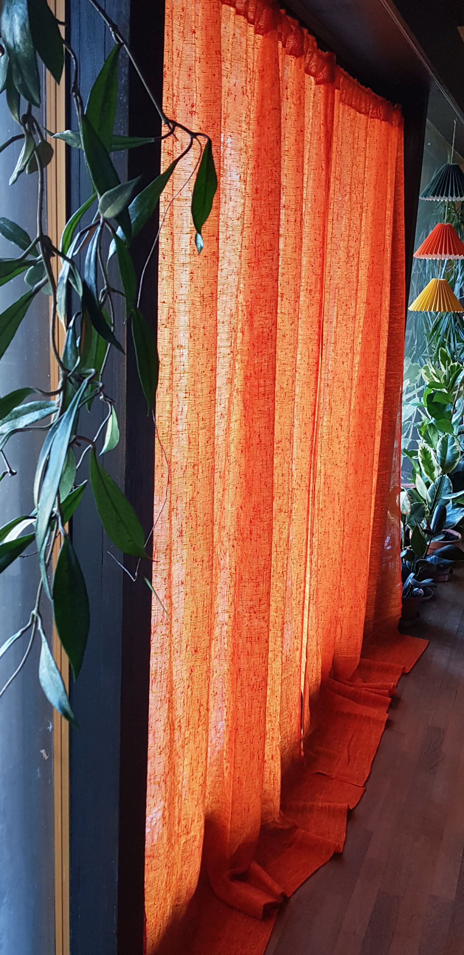 Scandinavian curtains. Net curtains in orange and yellow in a | Etsy