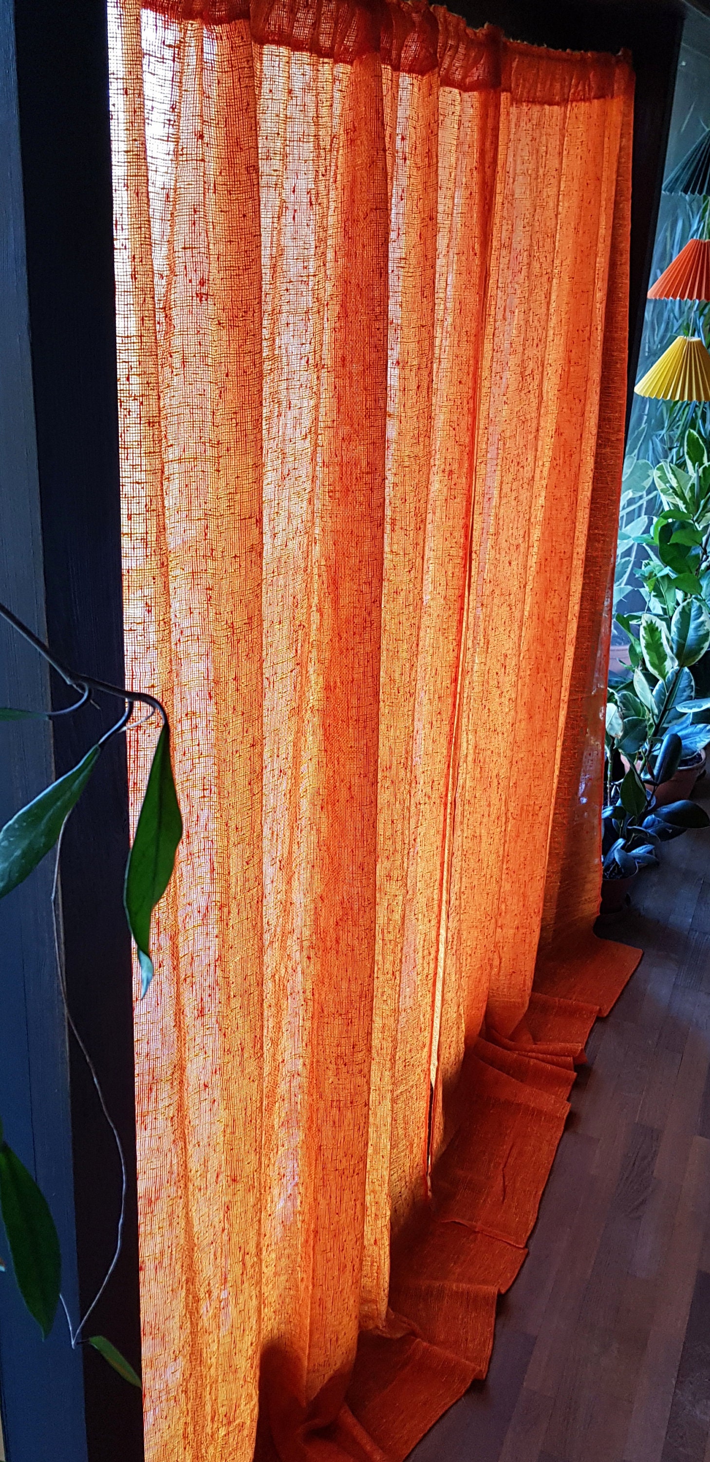 Scandinavian curtains. Net curtains in orange and yellow in a | Etsy