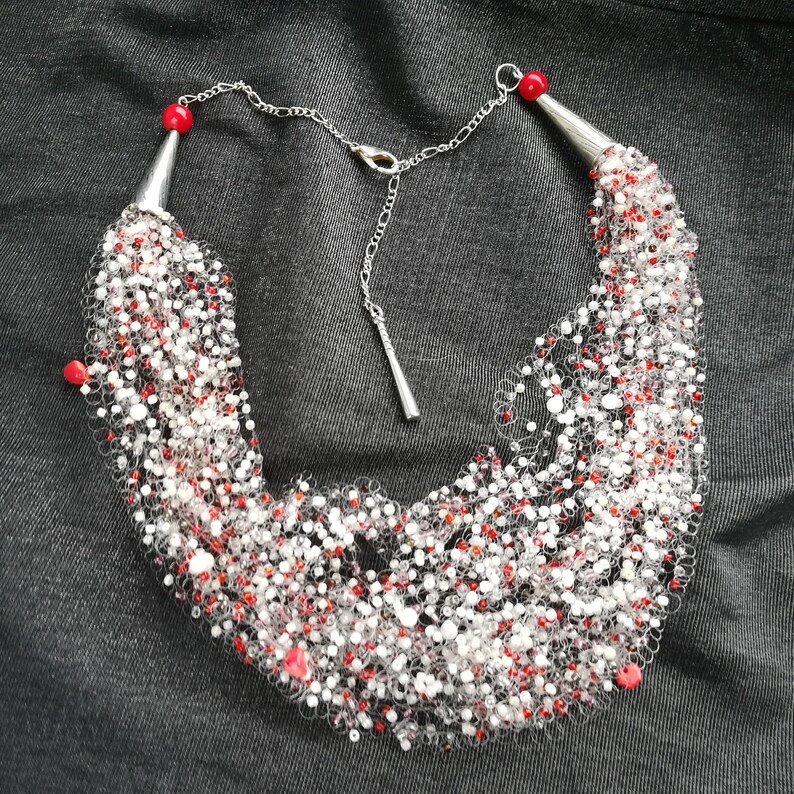 Chunky layered necklace White and red bib necklace Multi Etsy