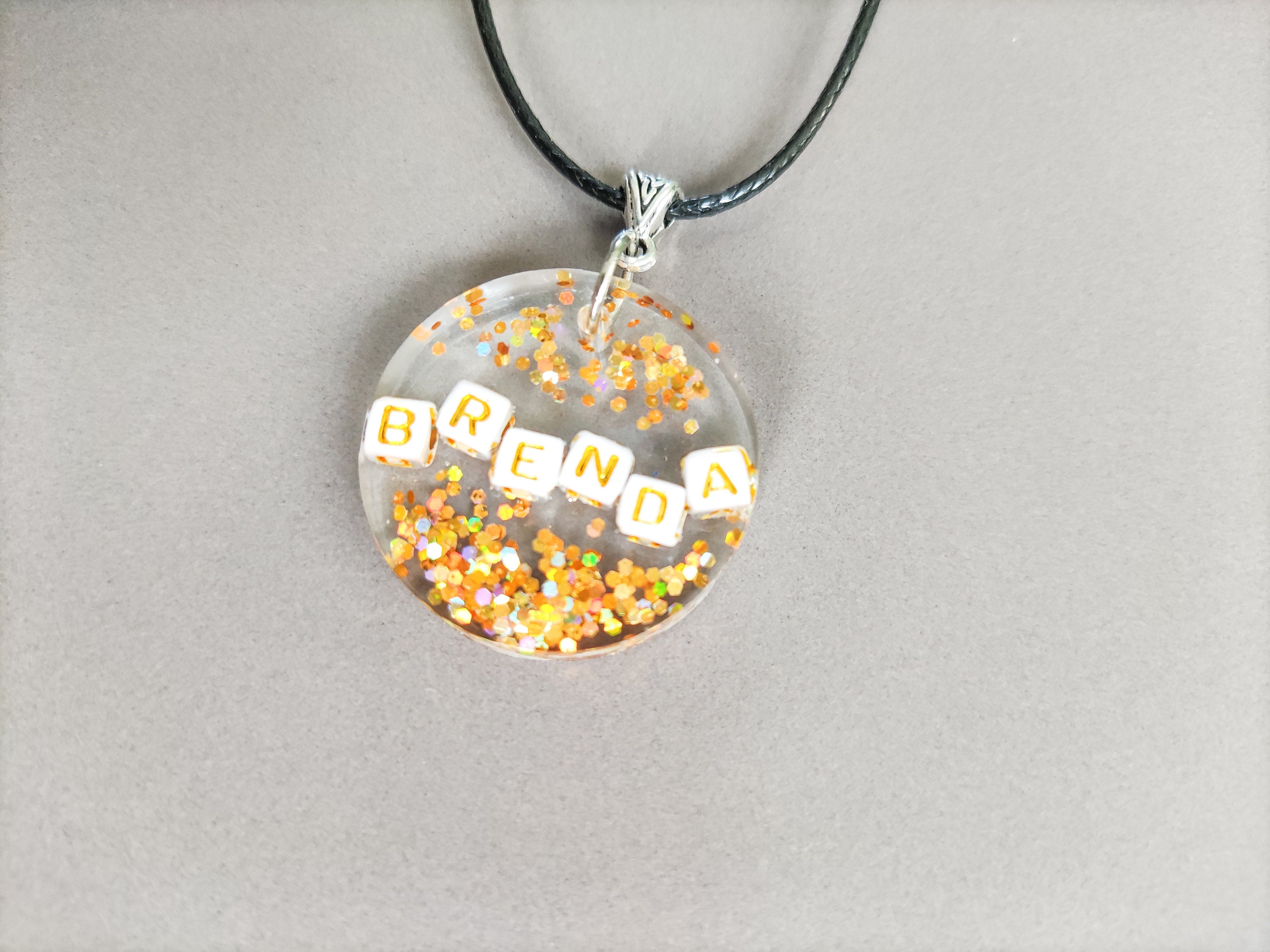 Personalized name resin necklace Circle glitter resin pendant Etsy