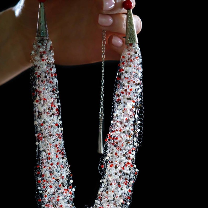 Chunky layered necklace White and red bib necklace Multi Etsy