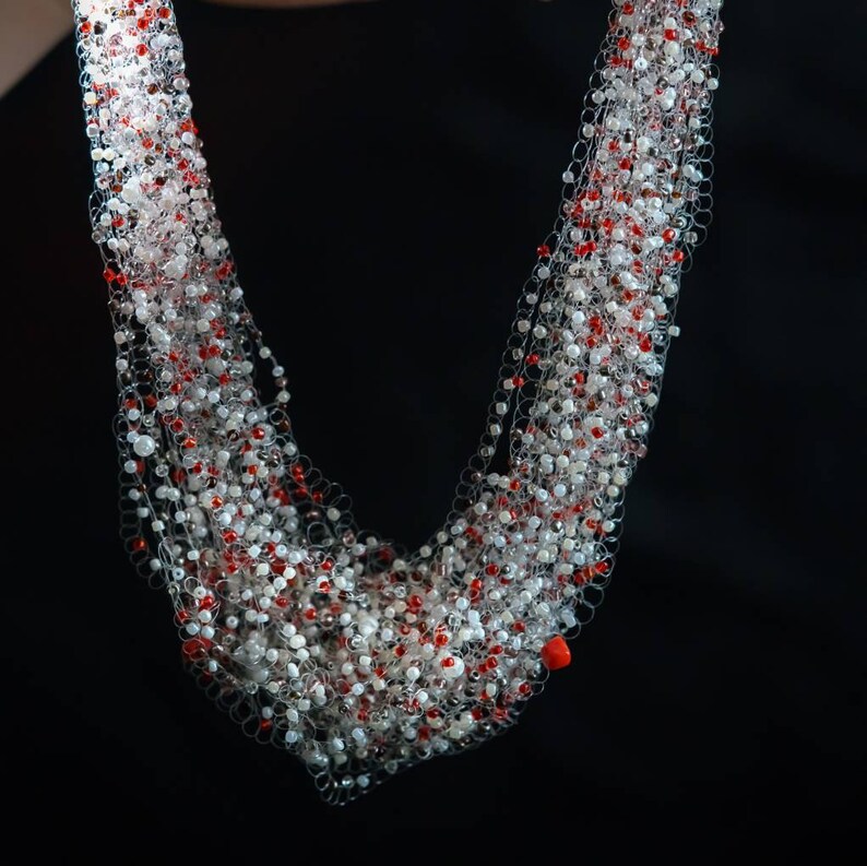 Chunky layered necklace White and red bib necklace Multi Etsy