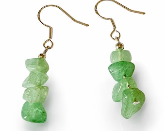 Aventurine Drop Earrings: Sterling Silver Green Crystal Gemstone, raw crystal earrings