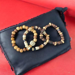 Set of 3 Handmade Wooden Beaded Bracelets – Boho Stackable Jewellery, beaded boho bracelets, eco jewellery - size XS/S