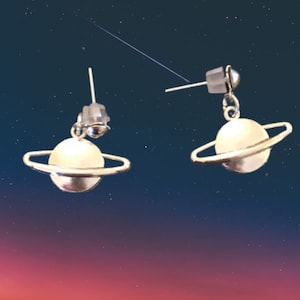 Planet silver stud earrings Saturn planet themed gifts astronomy gifts for her night sky silver earrings Saturn jewellery