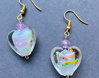 Resin Heart Earrings Mismatched Earrings Asymmetrical Earrings