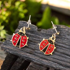 Ladybird gifts, red stud earrings, Ladybug jewellery, Gifts for her