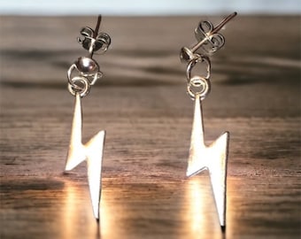 Silver lightning bolt earrings gifts for her silver strike studs david Bowie silver lighting earrings storm gifts silver earrings