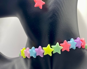Colorful Star Choker and Earring Set: Y2K Kidcore Festival Jewelry