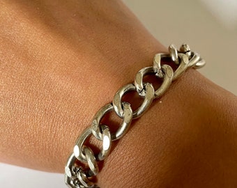 Silver chainlink bracelet gifts for her chunky metal bracelet silver cuff bracelet sustainable fashion silver tennis bracelet steampunk