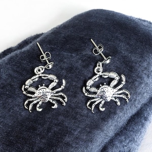 Silver Plated Crab Earrings: Cancer Zodiac Jewelry