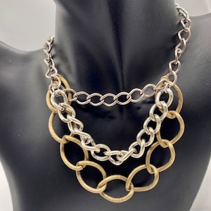 Chain link choker metal bib necklace multi strand pendant gifts for her statement necklace metal necklace wide chain choker