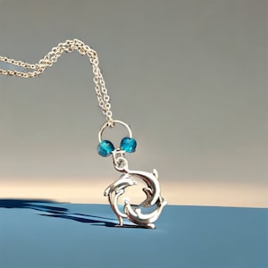 Dolphin Necklace: Sterling Silver Charm with Blue Crackle Beads, Y2K Style
