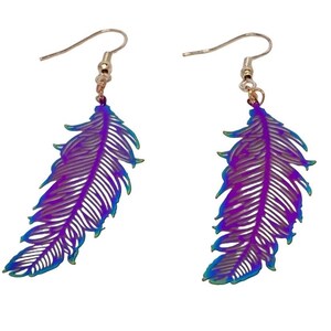 Iridescent Purple Feather Earrings, Lightweight Boho Statement Jewellery