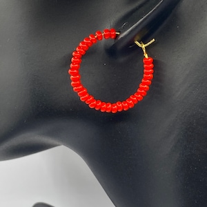 Red hoop earrings beaded red earrings festival accessories colourful hoop earrings statement earrings y2k aesthetic boho hoop earrings