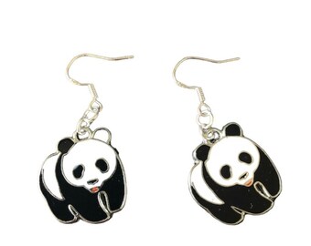 Enamel Panda Earrings: Handmade Silver-Plated Kawaii Jewelry