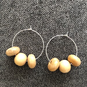 Silver plated hoop earrings with wooden beads / alternative unique hoops / jewellery