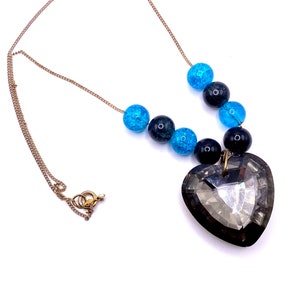 Handmade Boho Heart Pendant Necklace: Blue Crackle Beads, Fidget Jewelry