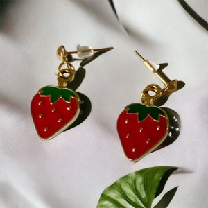 Strawberry stud earrings summer jewellery festival fashion strawberry earrings gifts for her berry earrings British summertime picnics