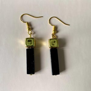 Black & Gold Geometric Drop Earrings: Recycled Abstract Dangles