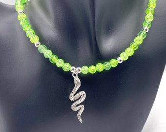 Medusa Choker: Green Crackle Glass Bead Snake Necklace