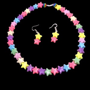 Star jewellery, celestial choker, kidcore jewellery, Festival accessories, star choker, colourful jewellery, star necklace and earrings