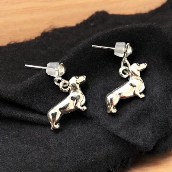 Silver Sausage Dog Earrings: Dachshund Lover Gift