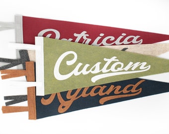 Vintage Script Pennant Flag - Sewn Detail - { Customizable Pennant - Choose Your Colors and Text }