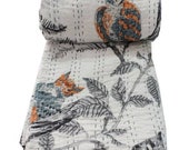 Owl print Handmade Kantha Quilt, Kantha Bedspread, Owl Kantha BedCover, Throw Blanket, Modren Quilt, Coverlet Housewarming Gift Queen Size
