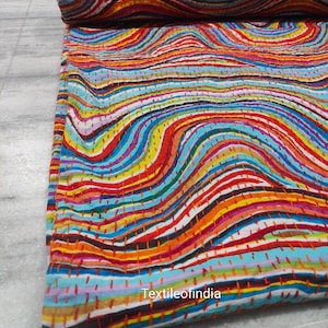 A New Indian Handmade Beautiful Lahriya Pattern Red Colour Kantha Quilt, Kantha Bedspread, Decorative BedCover,Blanket, Throw Multipe Sizes