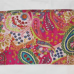 Paisley Print Kantha quilt pure cotton pink Kantha Throw Queen Bedspread Kantha bedding BedCover Home Decor Kantha Quilt Halloween gift