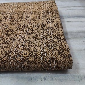 A New Indian Handmade Nature Ajarakh Kantha BedCover, Kantha Blanket, Kantha, Ajarakh Bedspread, Kantha Quilt, Throw Queen Size