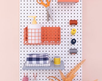 Large metal pegboard in white, display peg board