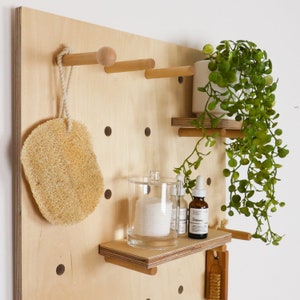 Wooden Pegboard / display board / shelving unit / wall organiser / plywood peg board / flexible storage / bathroom storage / kitchen storage image 4
