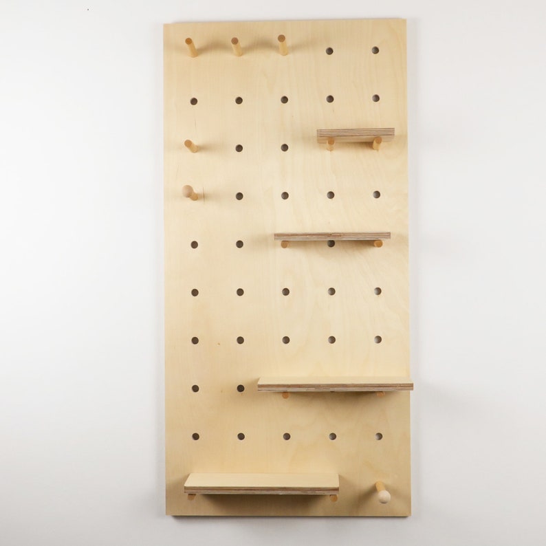 Wooden Pegboard / display board / shelving unit / wall organiser / plywood peg board / flexible storage / bathroom storage / kitchen storage image 2