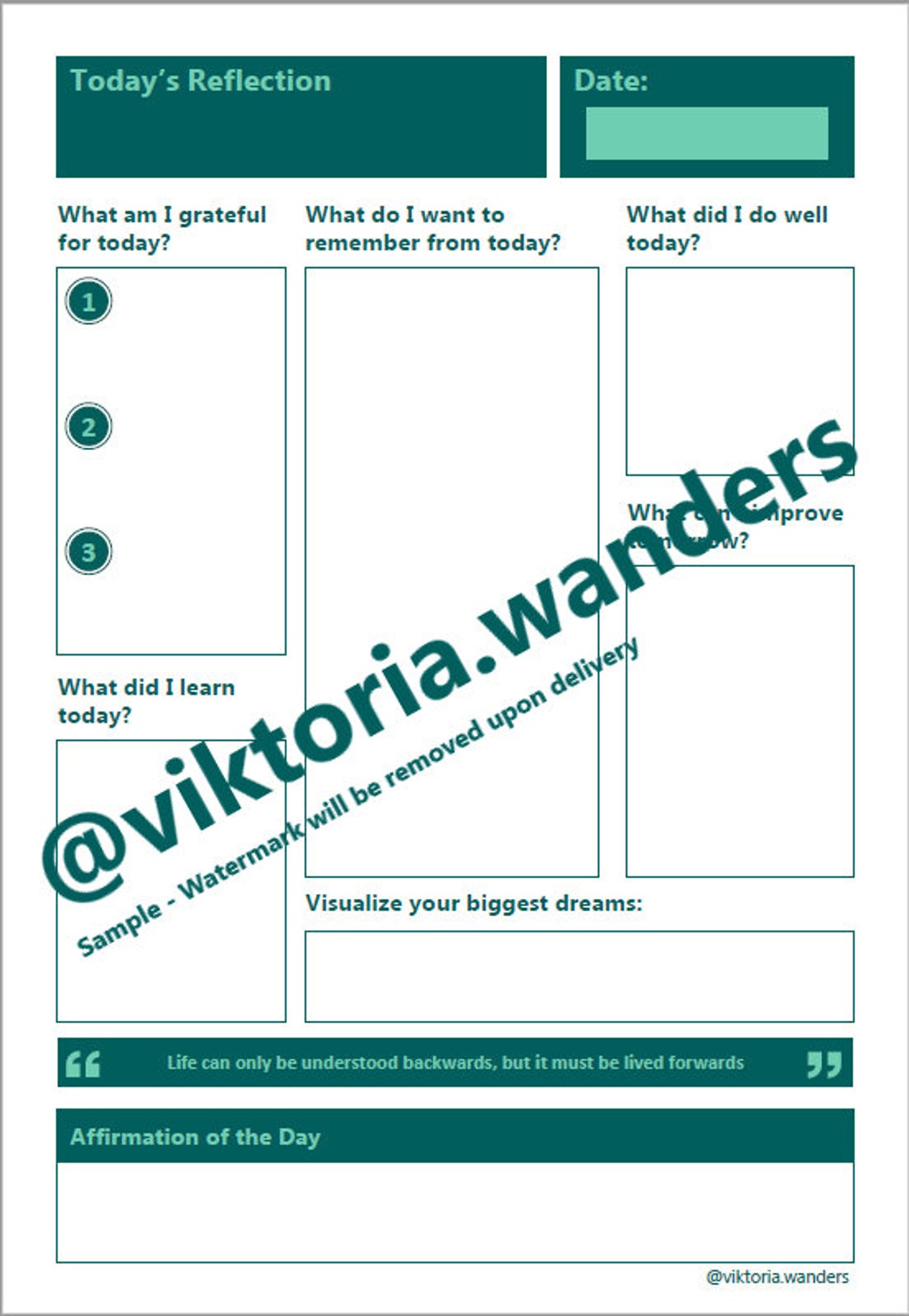 Daily Reflection Template for daily planning Printable Etsy