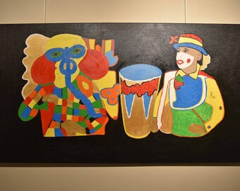 Original Acrylic painting, Colombian Art, Carnival Art painting, Colorful Art painting
