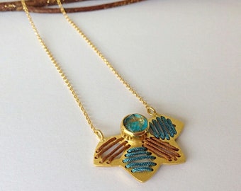Colgante de estrella de plata, colgante bordado, colgante de ágata azul, regalo para ella, collar poligonal, collar único de plata esterlina, colorido, romántico