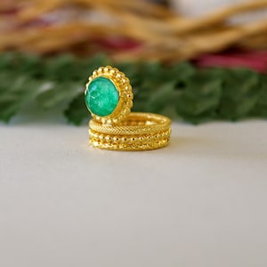 Anel de prata banhado a ouro, anel de pedra verde, anel feito à mão, anel de prata 925, único, ágata verde, aniversário para ela