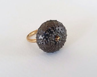 Anillo de erizo de mar, anillo de erizo de mar de plata, joyería oceánica para mujer, anillo náutico, anillo de concha marina, anillo único, anillo de citrino, anillo de verano