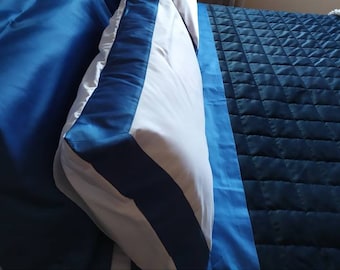 Italian Cotton Sateen Bed Sheet Set, Blue or Gray, 6 Piece