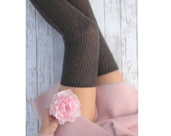 Thigh high socks dark gray Knee high socks Winter knit sock Long knitted socks Over the knee socks Christmas gift for wife