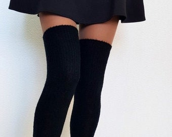 Thigh high socks black Wool boot socks Knee high socks Winter knit sock Woman warm socks Long knitted socks Over the knee socks Long socks