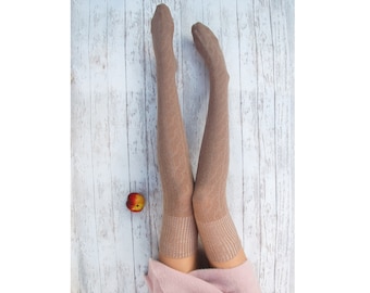 Wool socks Thigh high socks beige Knee high socks Winter knit sock Long knitted socks Over the knee socks Christmas gift for wife