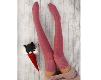 Wool socks Thigh high socks pink Knee high socks Winter knit sock Long knitted socks Over the knee socks Christmas gift for wife